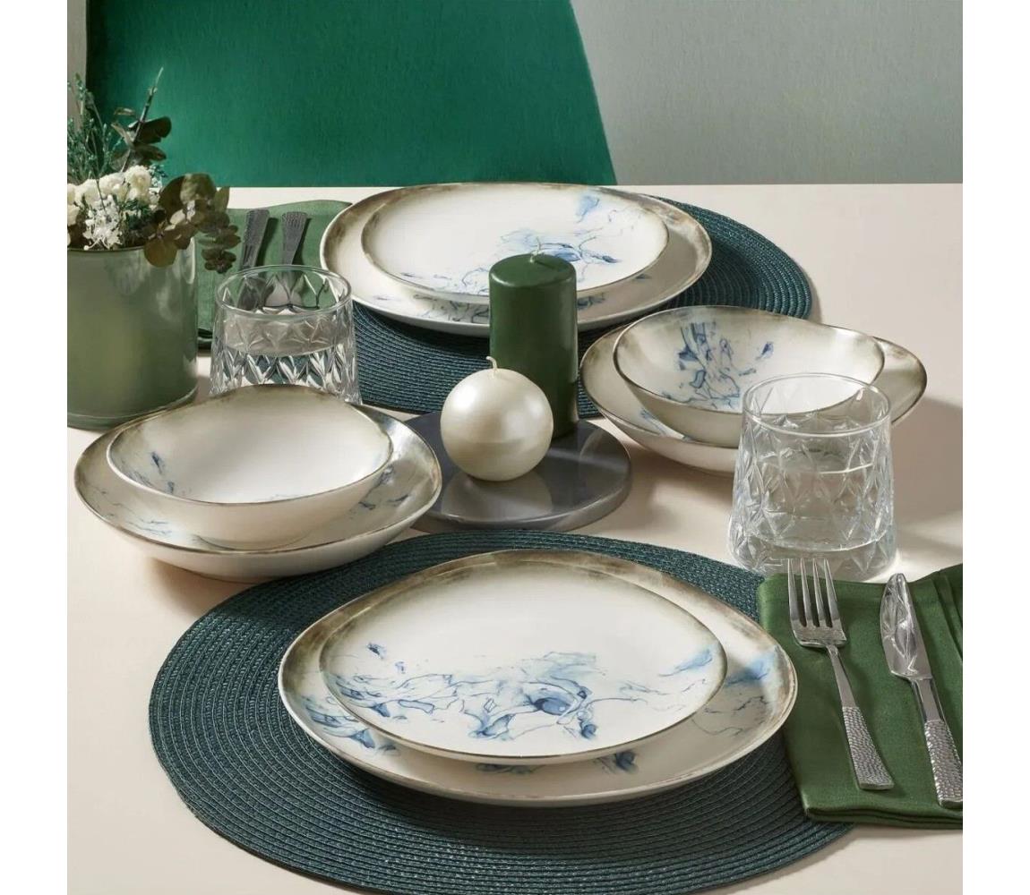 24 darabos étkészlet, fehér/kék, porcelán 387GRP1362