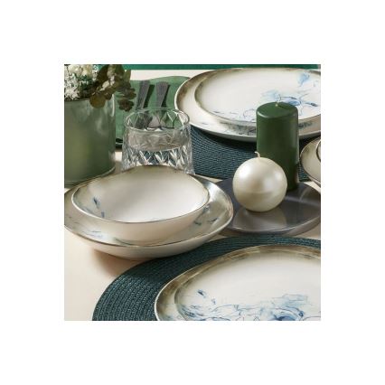 24 darabos étkészlet, fehér/kék, porcelán