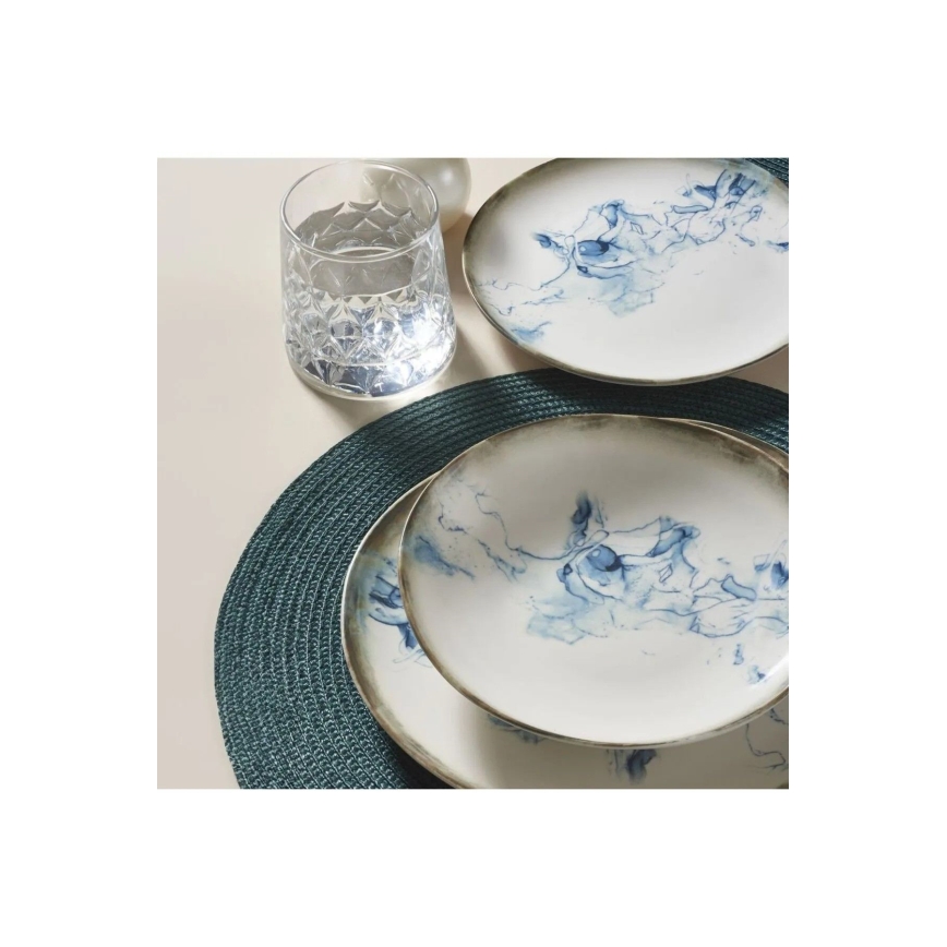 24 darabos étkészlet, fehér/kék, porcelán