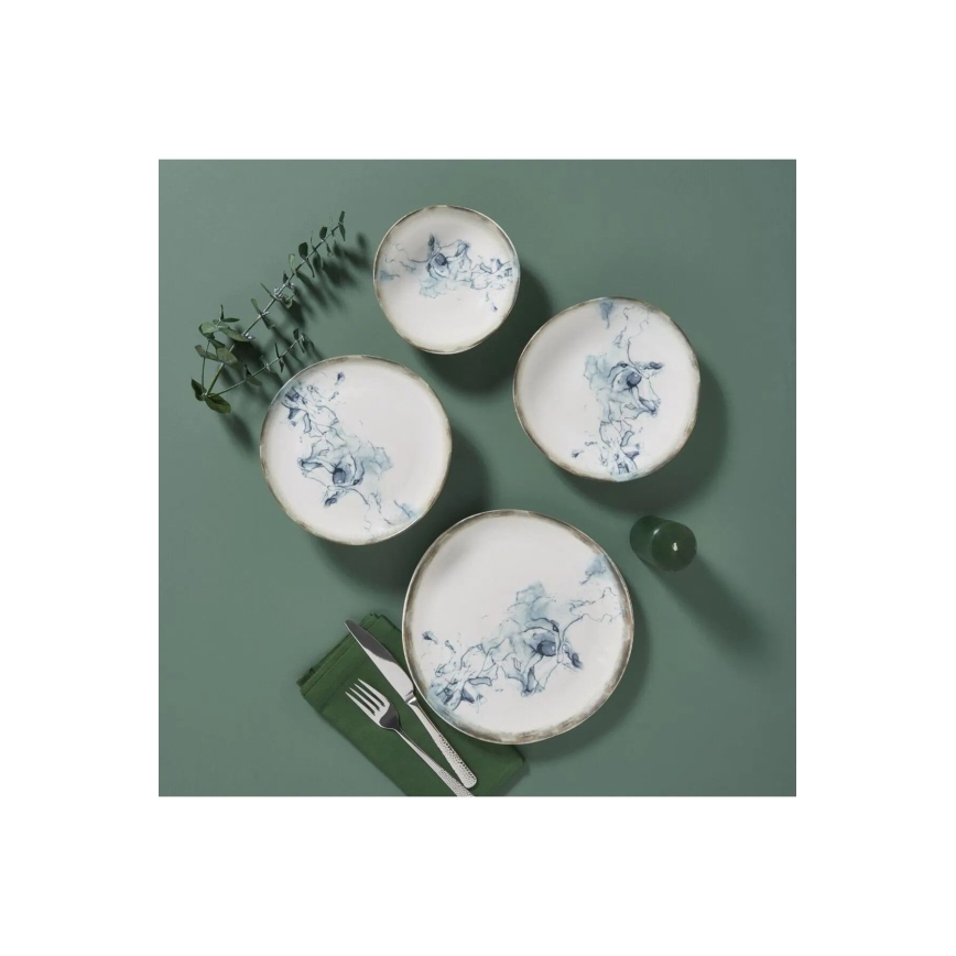 24 darabos étkészlet, fehér/kék, porcelán