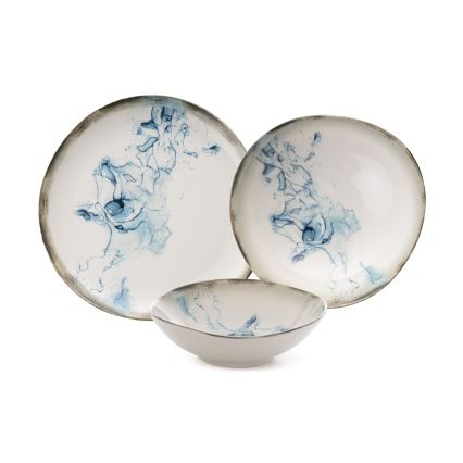 24 darabos étkészlet, fehér/kék, porcelán
