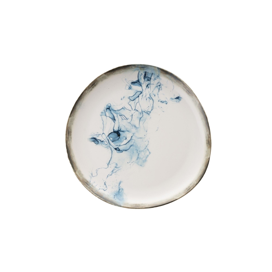 24 darabos étkészlet, fehér/kék, porcelán