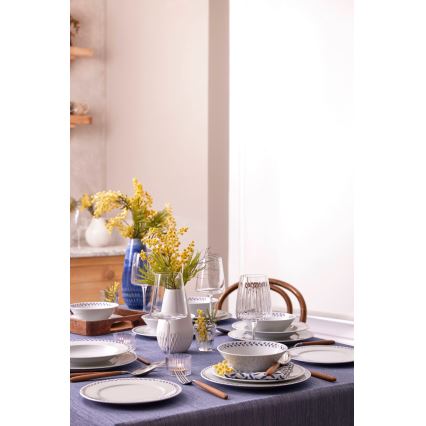 24 darabos étkészlet, fehér/kék/porcelán