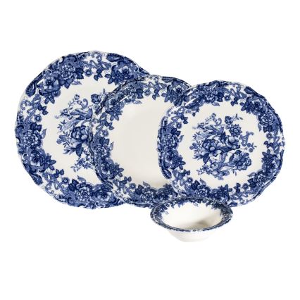 24 darabos étkészlet, fehér/kék, porcelán