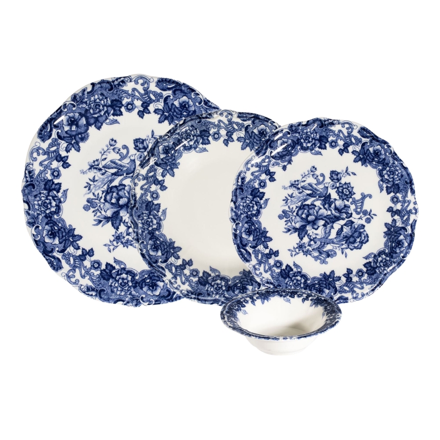 24 darabos étkészlet, fehér/kék, porcelán