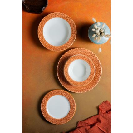 24 darabos étkészlet fehér/narancssárga/porcelán