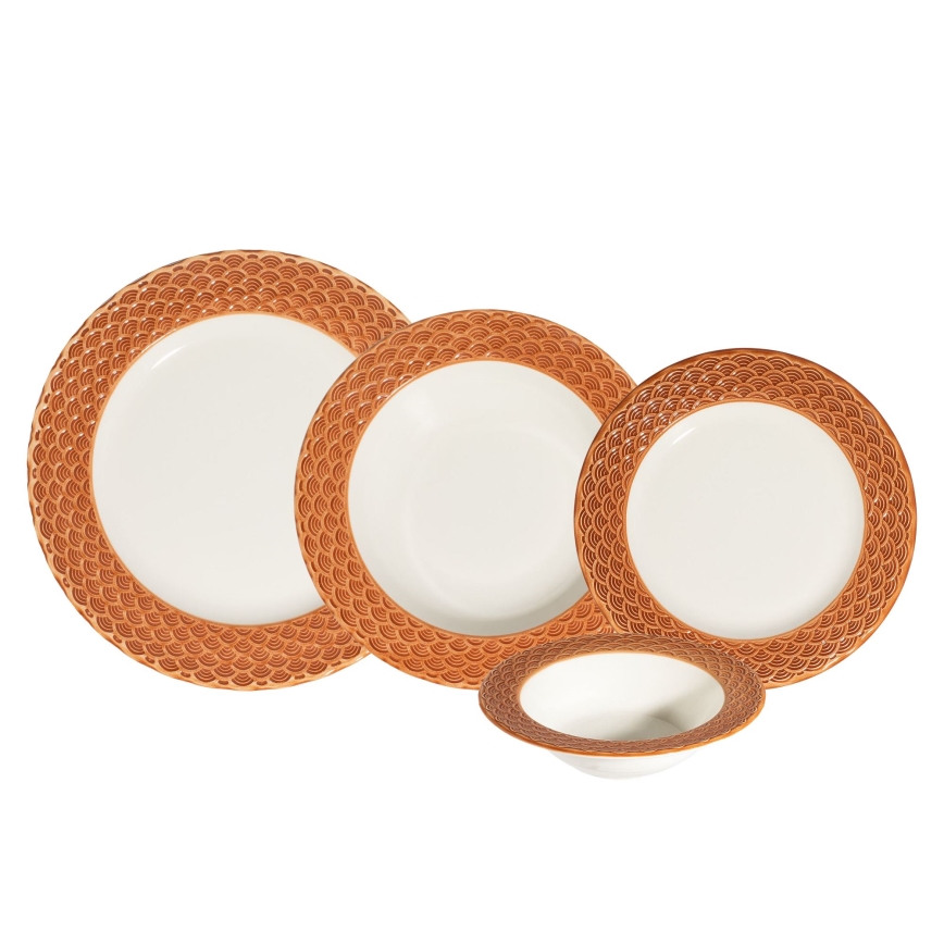24 darabos étkészlet fehér/narancssárga/porcelán