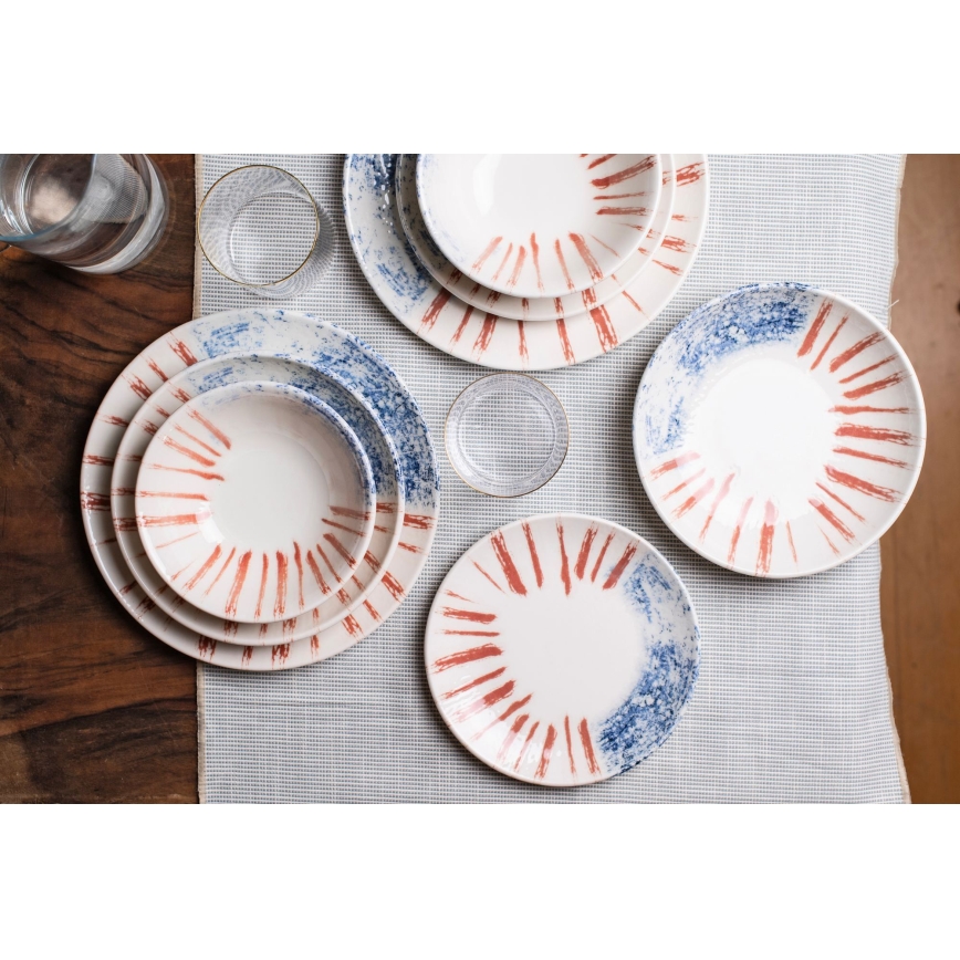 24 darabos étkészlet fehér/piros/kék /porcelán