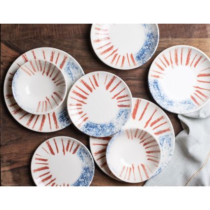 24 darabos étkészlet fehér/piros/kék /porcelán