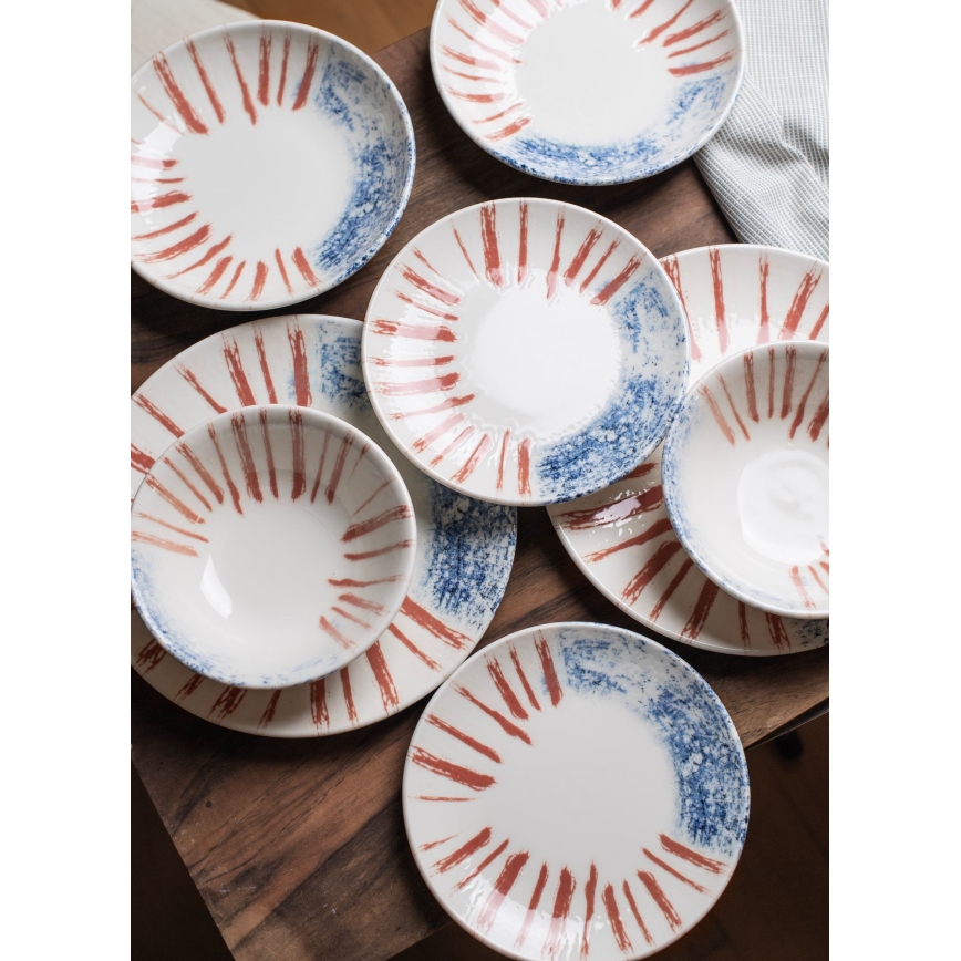 24 darabos étkészlet fehér/piros/kék /porcelán