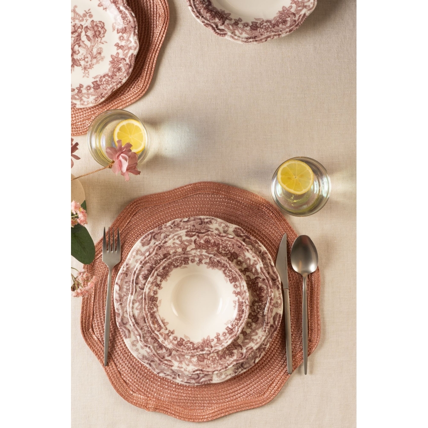 24 darabos étkészlet fehér/rózsaszín/porcelán