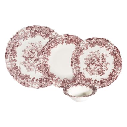24 darabos étkészlet fehér/rózsaszín/porcelán