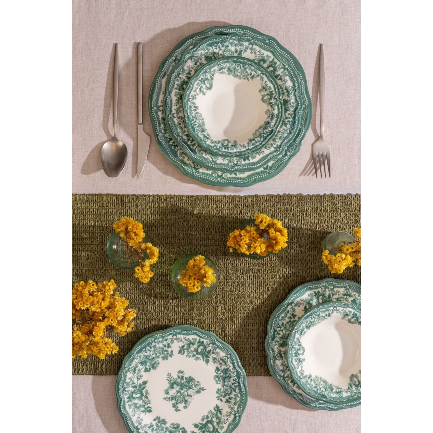 24 darabos étkészlet, fehér/zöld, porcelán