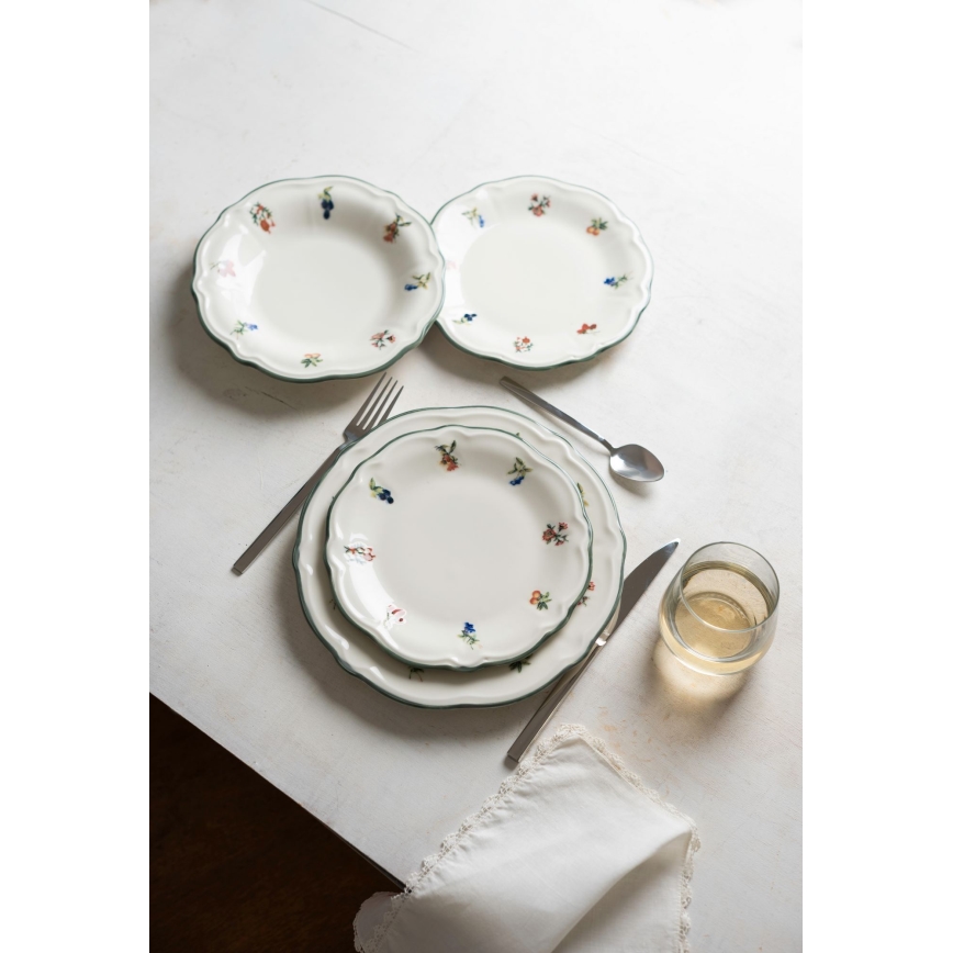 24 darabos étkészlet fehér/zöld/porcelán