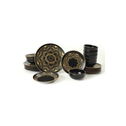 24 darabos étkészlet, fekete/arany, kerámia
