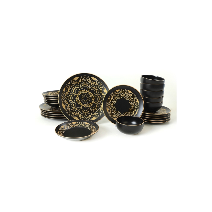 24 darabos étkészlet, fekete/arany, kerámia