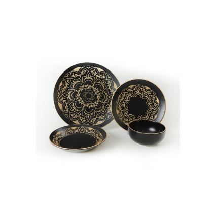24 darabos étkészlet, fekete/arany, kerámia