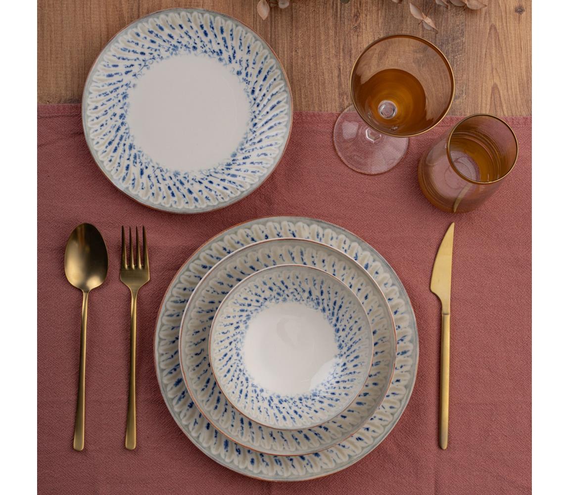 24 darabos étkészlet, kék/bézs, porcelán 387GRP1373
