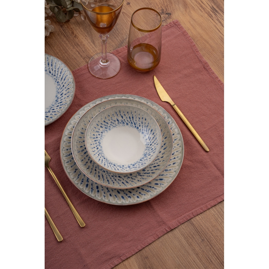 24 darabos étkészlet, kék/bézs, porcelán