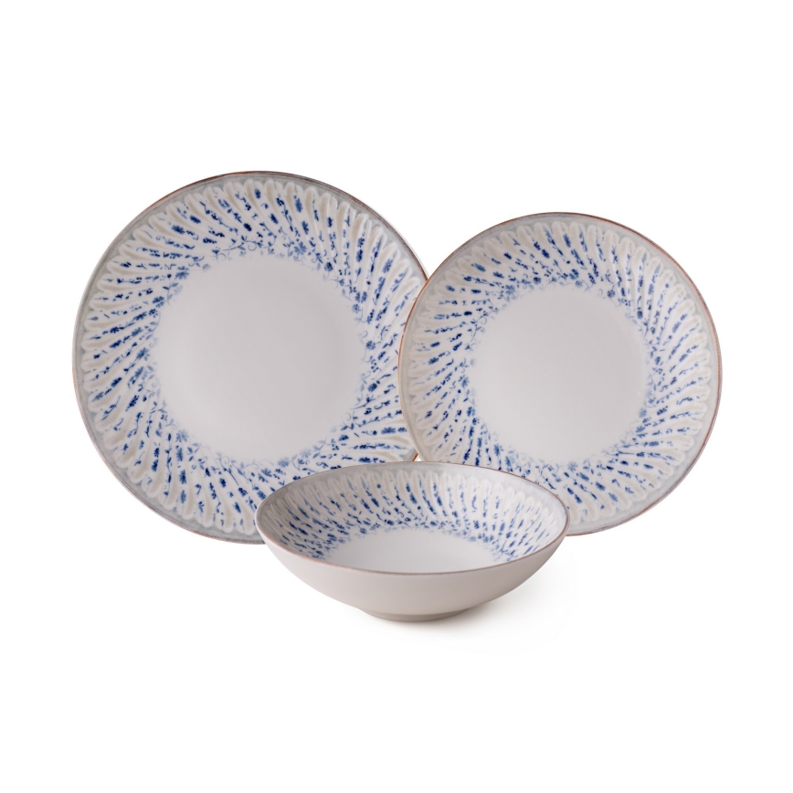 24 darabos étkészlet, kék/bézs, porcelán