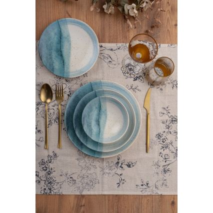 24 darabos étkészlet kék/krémszínű/porcelán