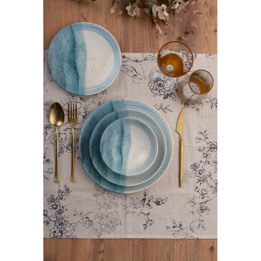 24 darabos étkészlet kék/krémszínű/porcelán