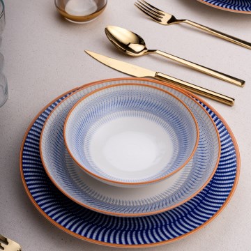 24 darabos étkészlet, kék/narancssárga, porcelán