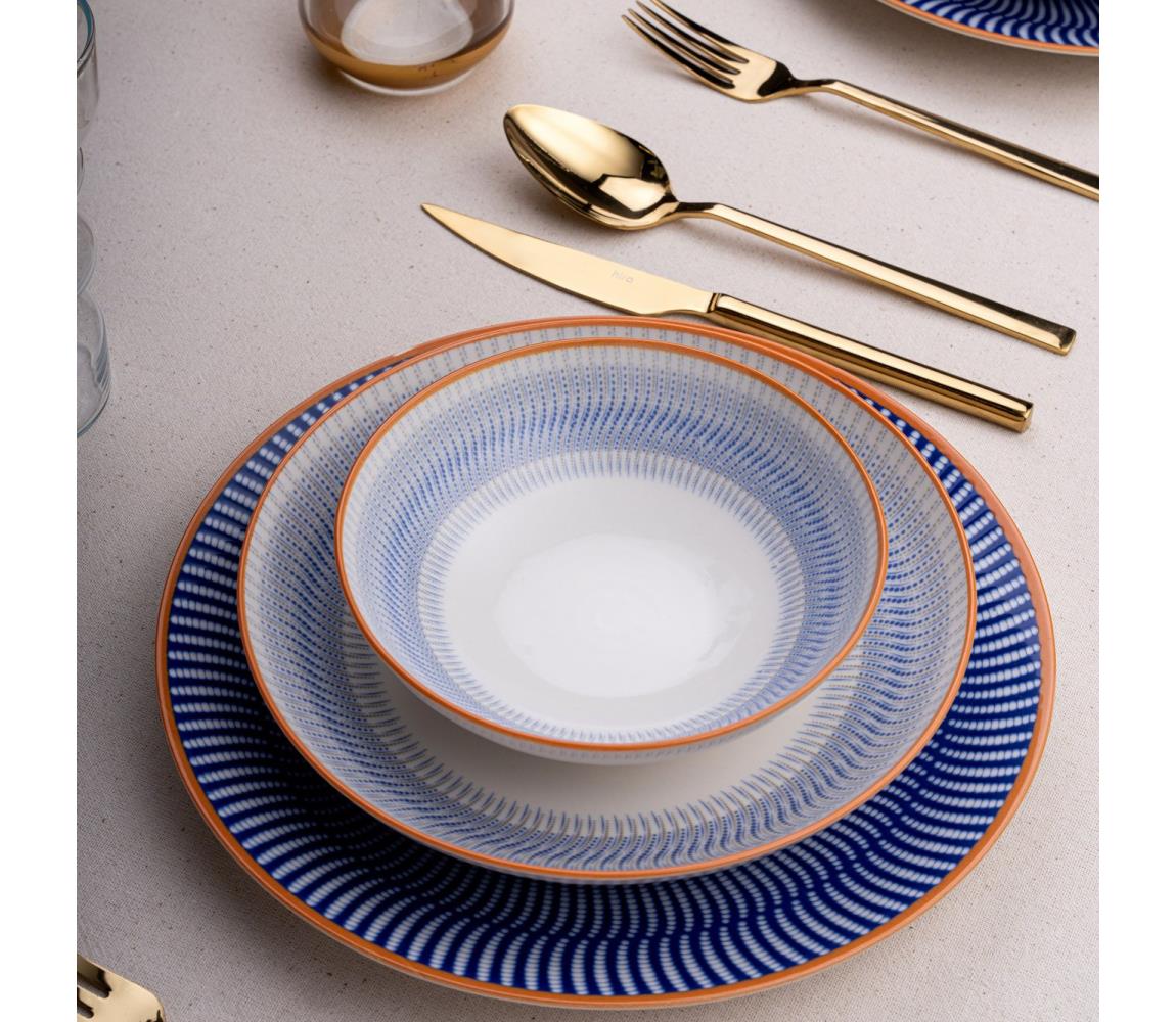 24 darabos étkészlet, kék/narancssárga, porcelán 387GRP1359