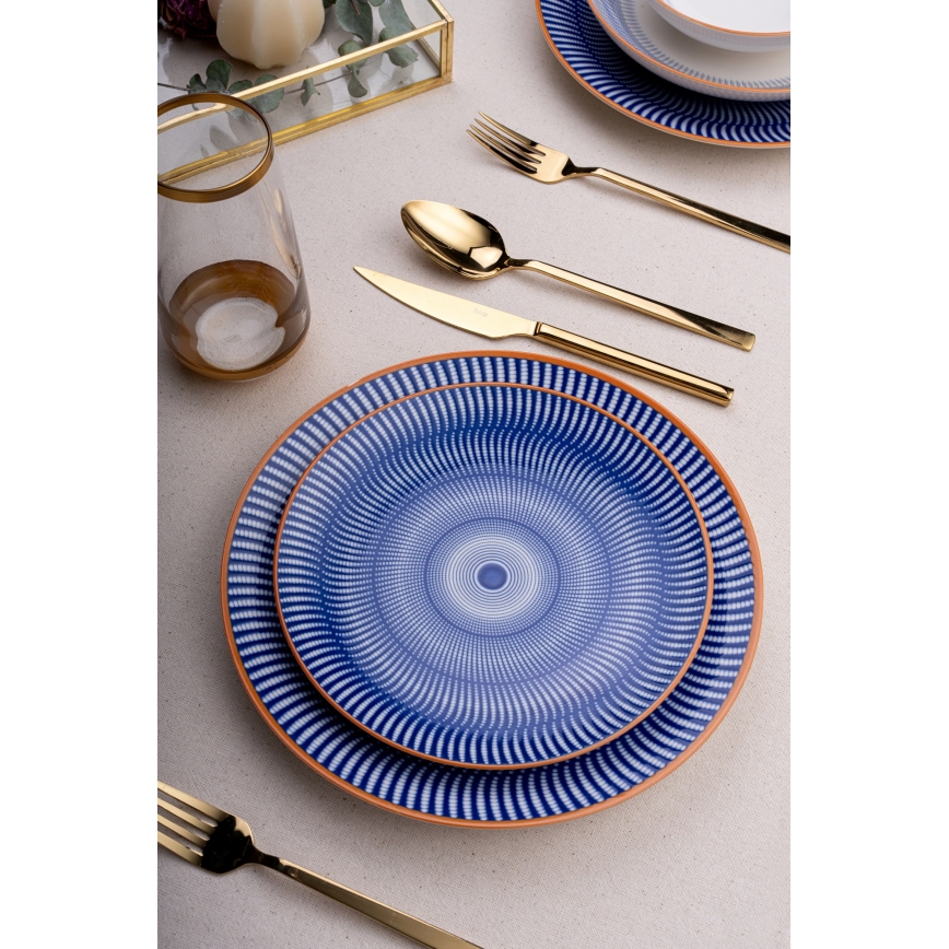 24 darabos étkészlet, kék/narancssárga, porcelán