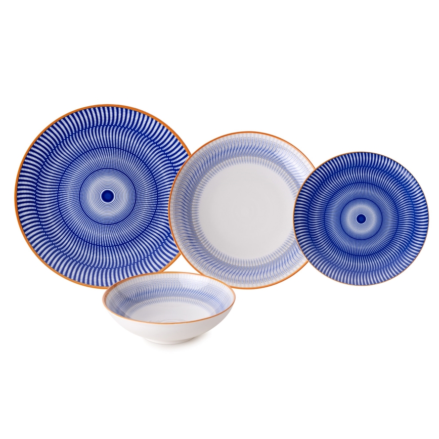 24 darabos étkészlet, kék/narancssárga, porcelán