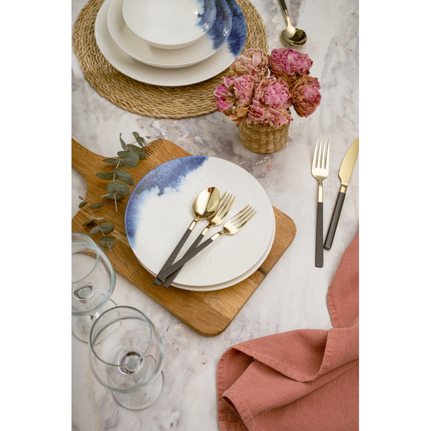 24 darabos étkészlet krém/kék/porcelán