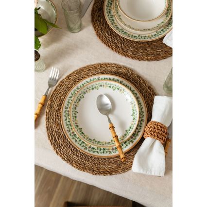 24 darabos étkészlet krémszínű/bézs/zöld/porcelán