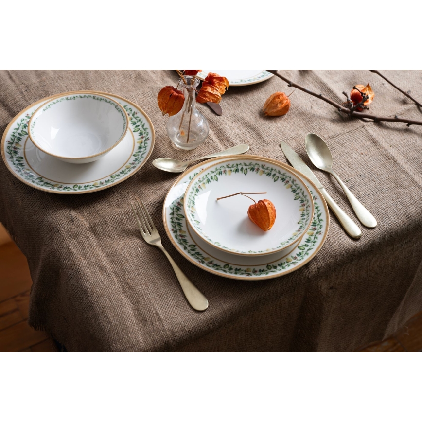 24 darabos étkészlet krémszínű/bézs/zöld/porcelán