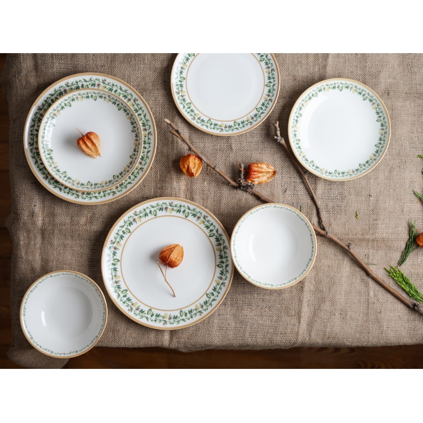 24 darabos étkészlet krémszínű/bézs/zöld/porcelán