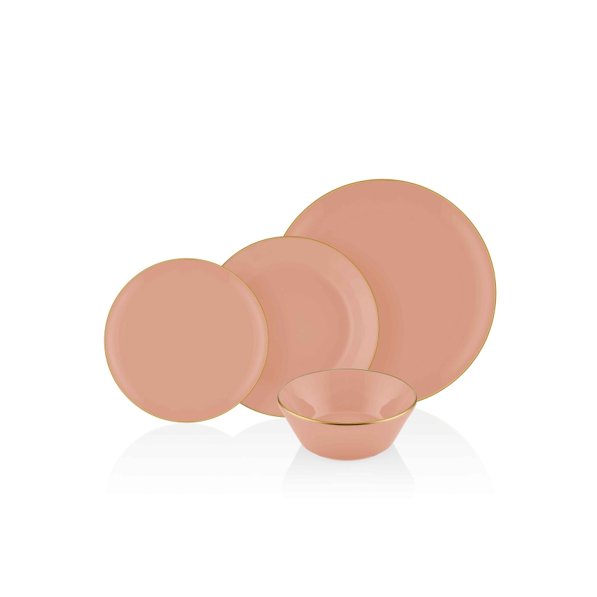 24 darabos étkészlet lazacszínű/arany/kerámia