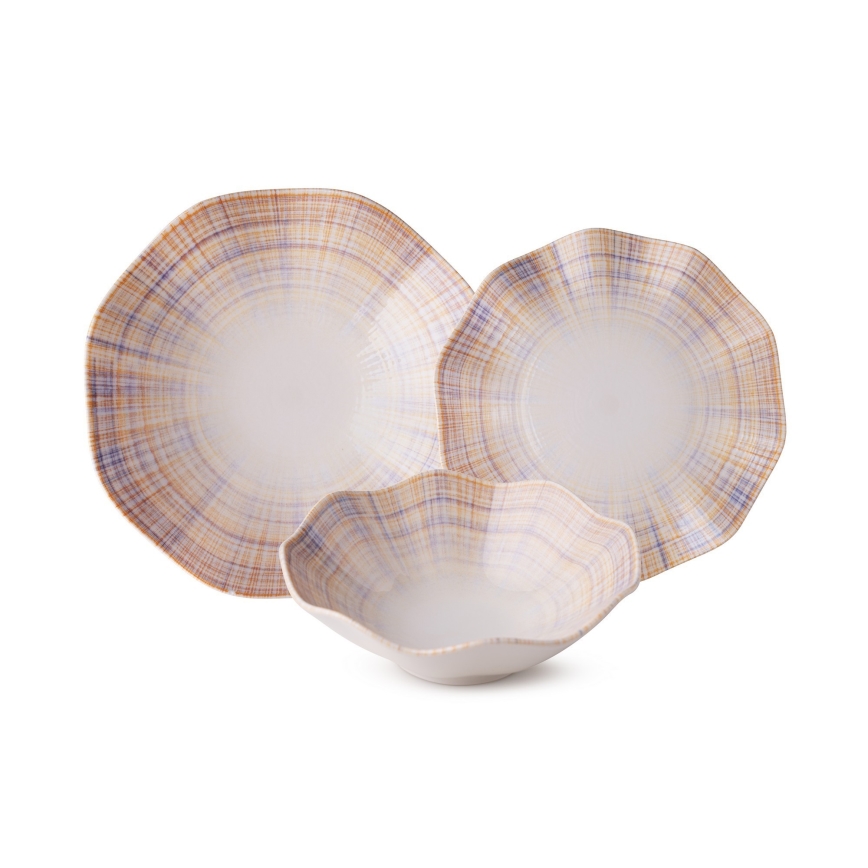 24 darabos étkészlet, narancssárga/kék, porcelán