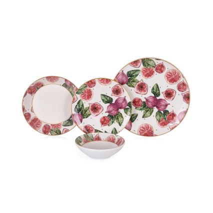 24 darabos étkészlet piros/fehér/zöld/kerámia