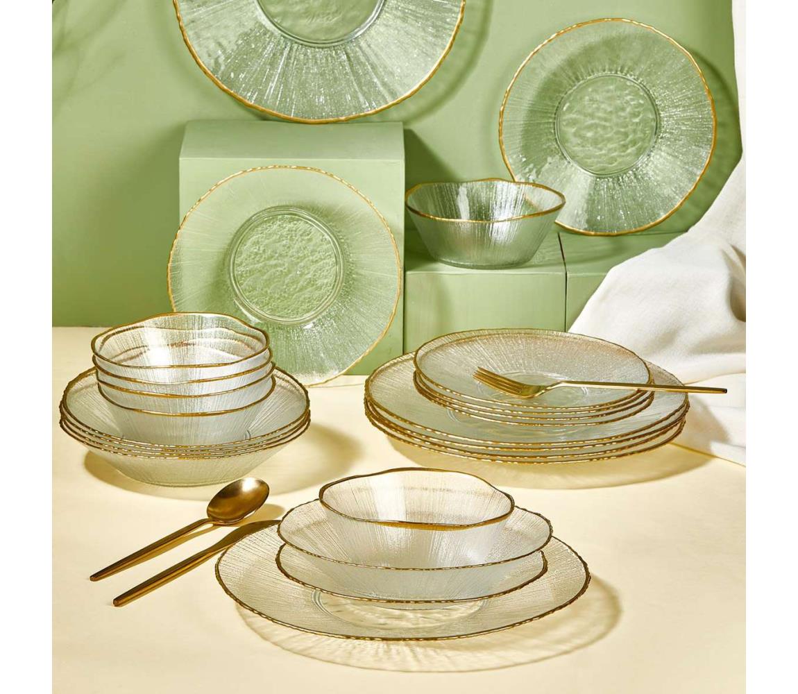 24 darabos étkészlet – átlátszó üveg, arany 337GLZ1126