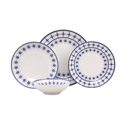 24 darabos fehér/kék porcelán étkészlet