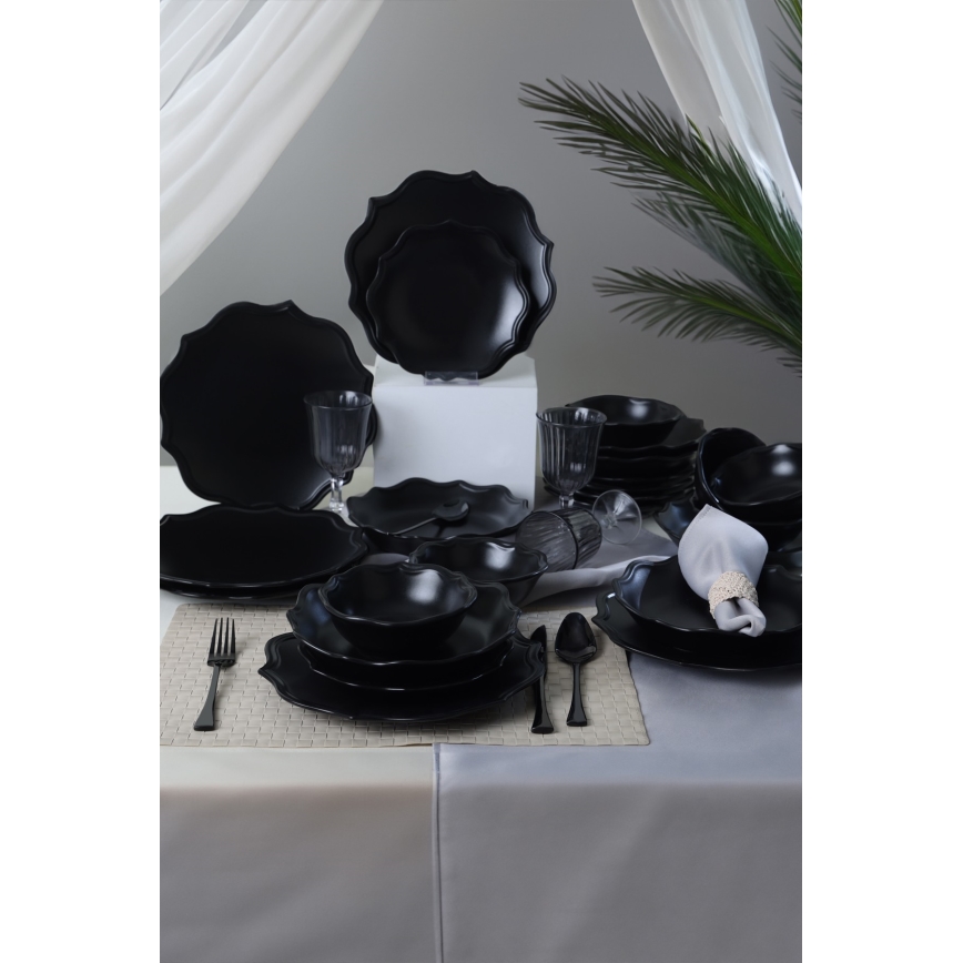 24 darabos fekete kőedény étkészlet