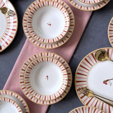 24 darabos kerámia étkészlet fehér/piros/arany