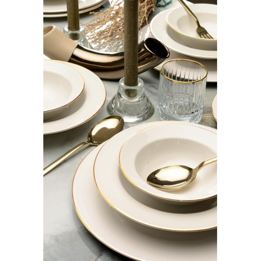 24 darabos krémszínű/arany porcelán étkészlet