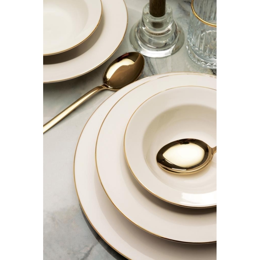 24 darabos krémszínű/arany porcelán étkészlet