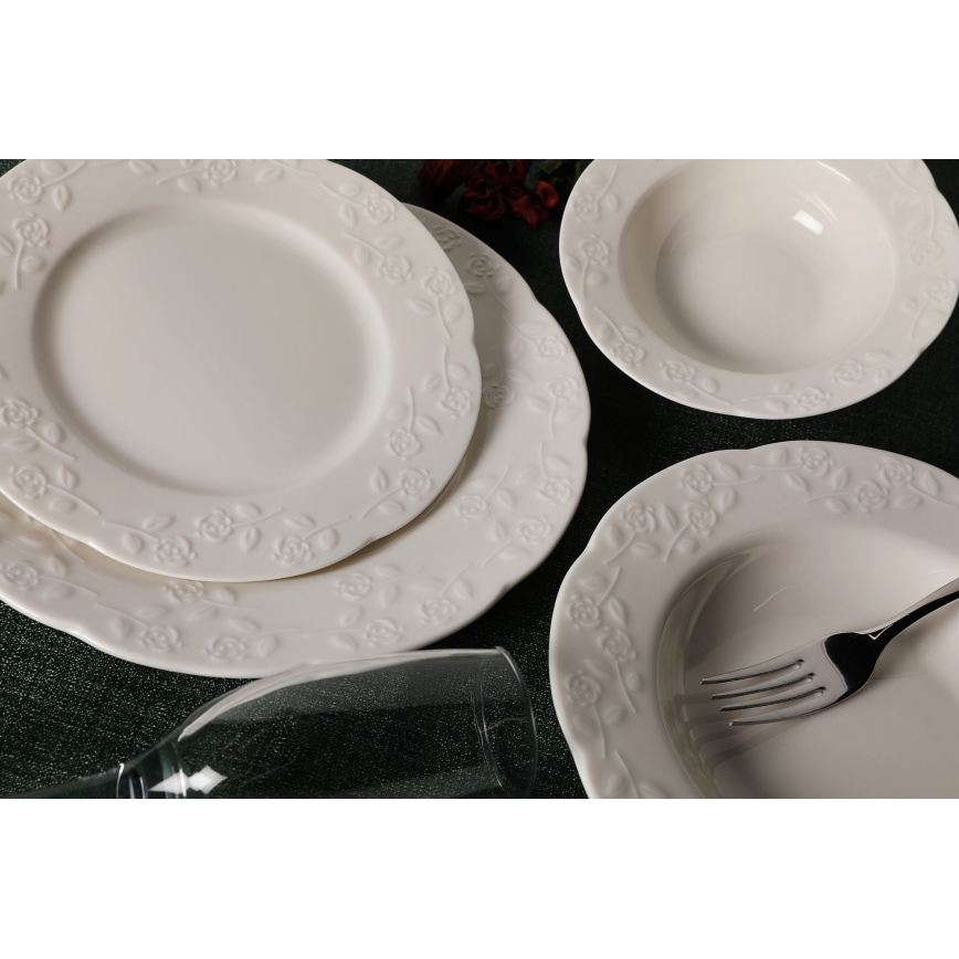 24 darabos krémszínű/porcelán étkészlet