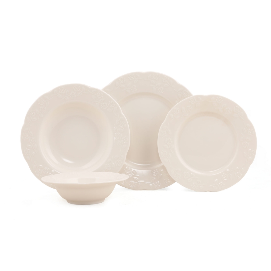 24 darabos krémszínű/porcelán étkészlet