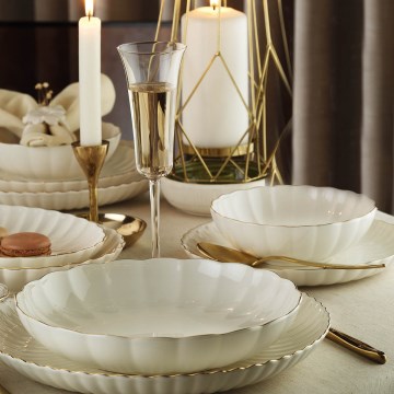 24 darabos porcelán étkészlet, fehér/arany
