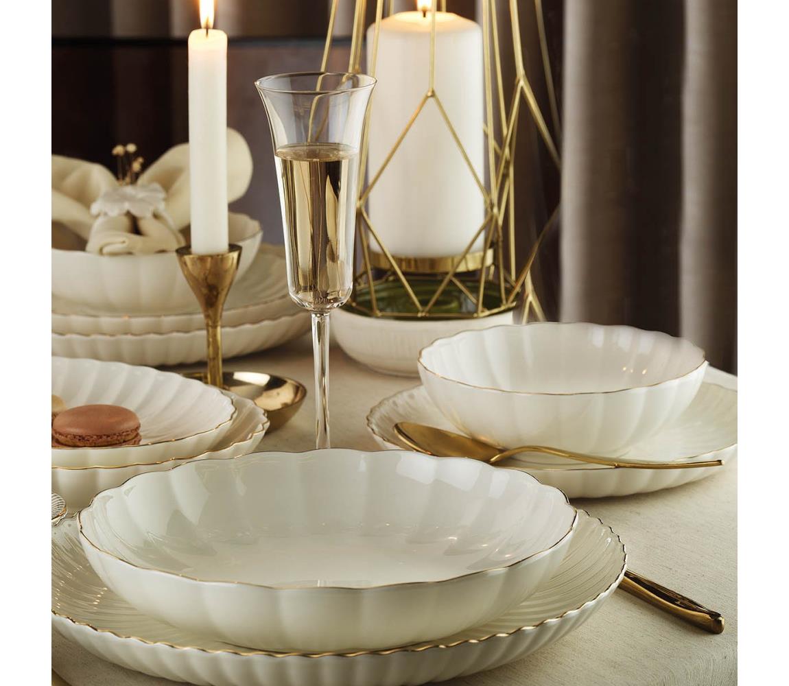 24 darabos porcelán étkészlet, fehér/arany 719KTP9775