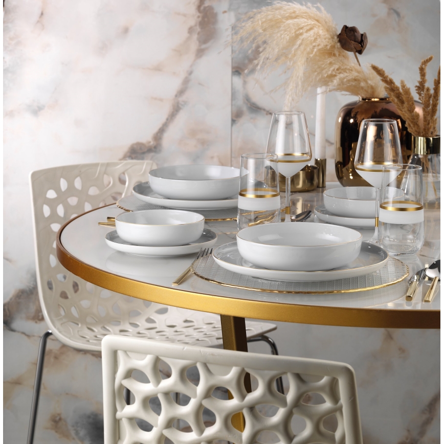 24 darabos porcelán étkészlet, fehér/arany