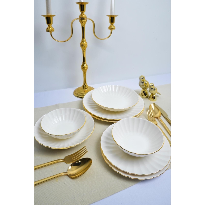 24 darabos porcelán étkészlet, fehér/arany