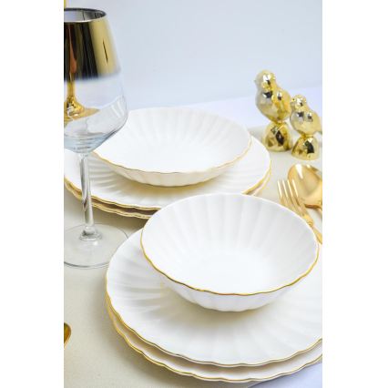 24 darabos porcelán étkészlet, fehér/arany